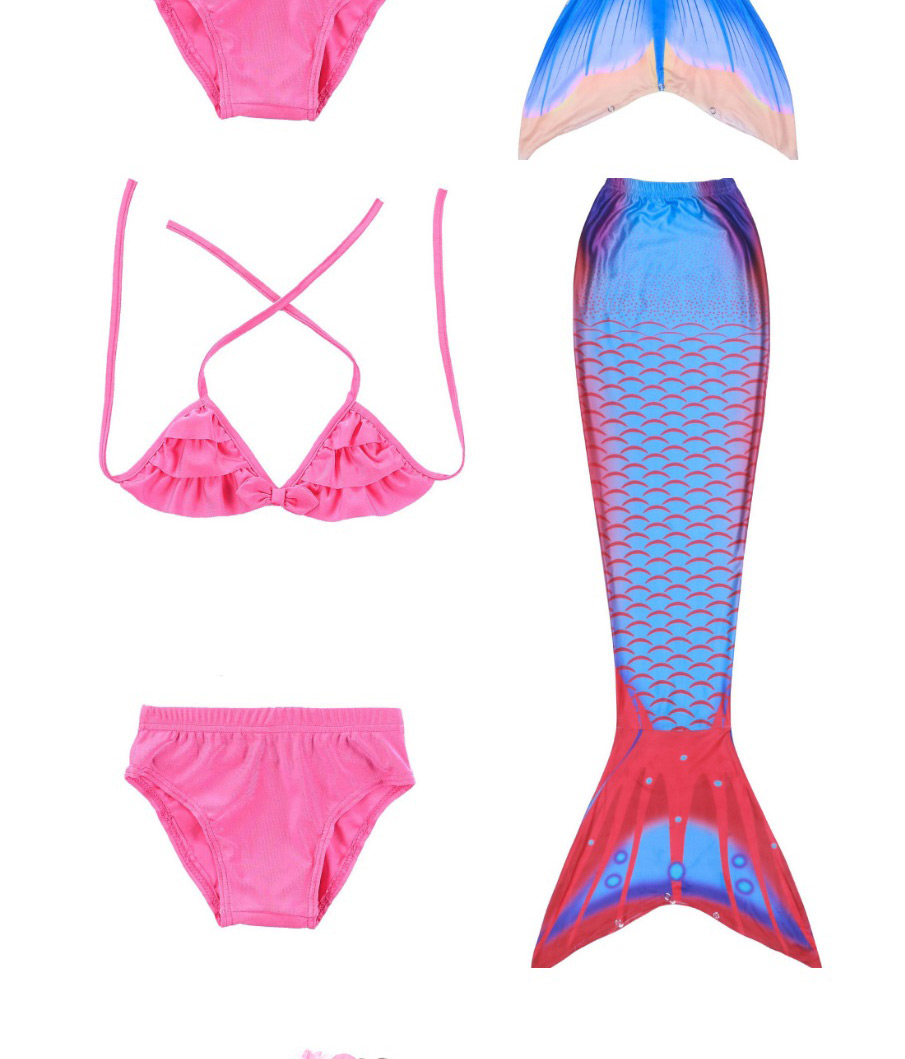 Fashion Color Mixing Printed Pleated Childrens Mermaid Split Swimsuit,Kids Swimwear