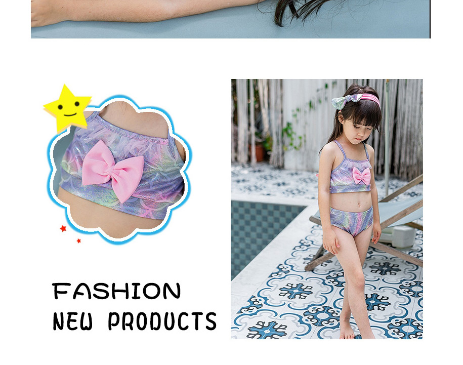 Fashion Swimming Cap + Headwear Bowknot Printed Net Yarn Childrens Mermaid Split Swimsuit,Kids Swimwear
