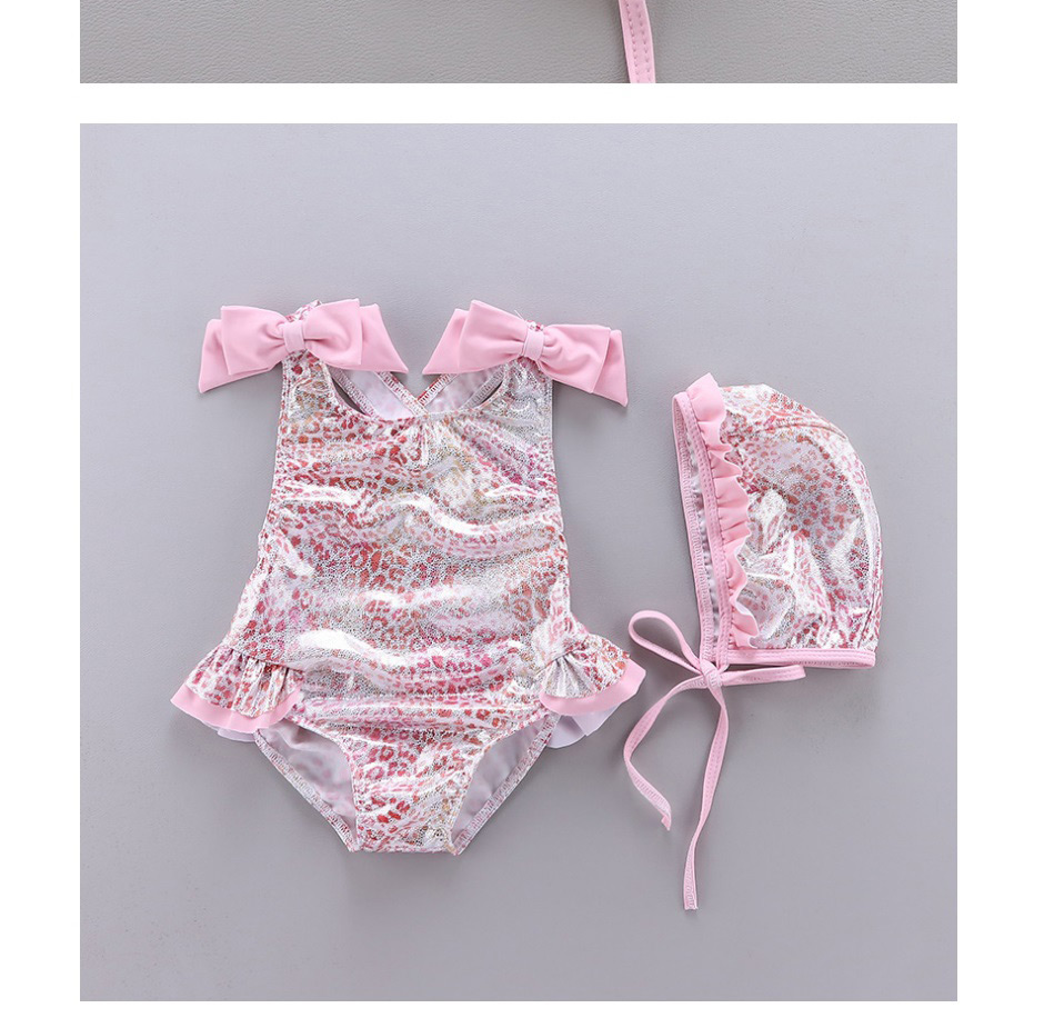 Fashion Color Mixing Fish Scale Print Bow Ruffled One-piece Swimsuit,Kids Swimwear