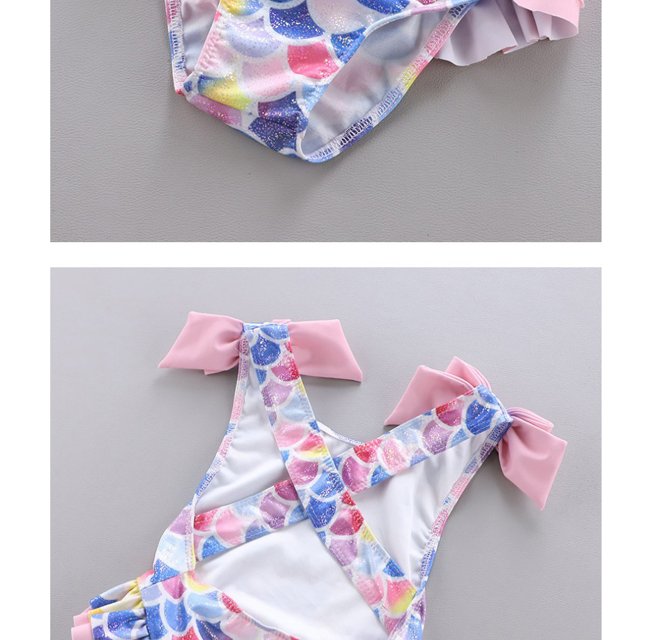 Fashion Star Magic Color Fish Scale Print Bow Ruffled One-piece Swimsuit,Kids Swimwear