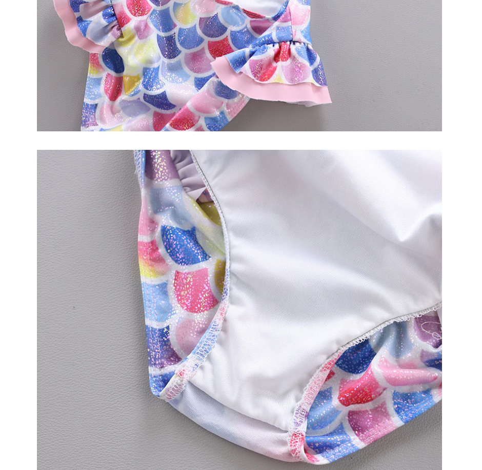 Fashion Pink Fish Scale Print Bow Ruffled One-piece Swimsuit,Kids Swimwear