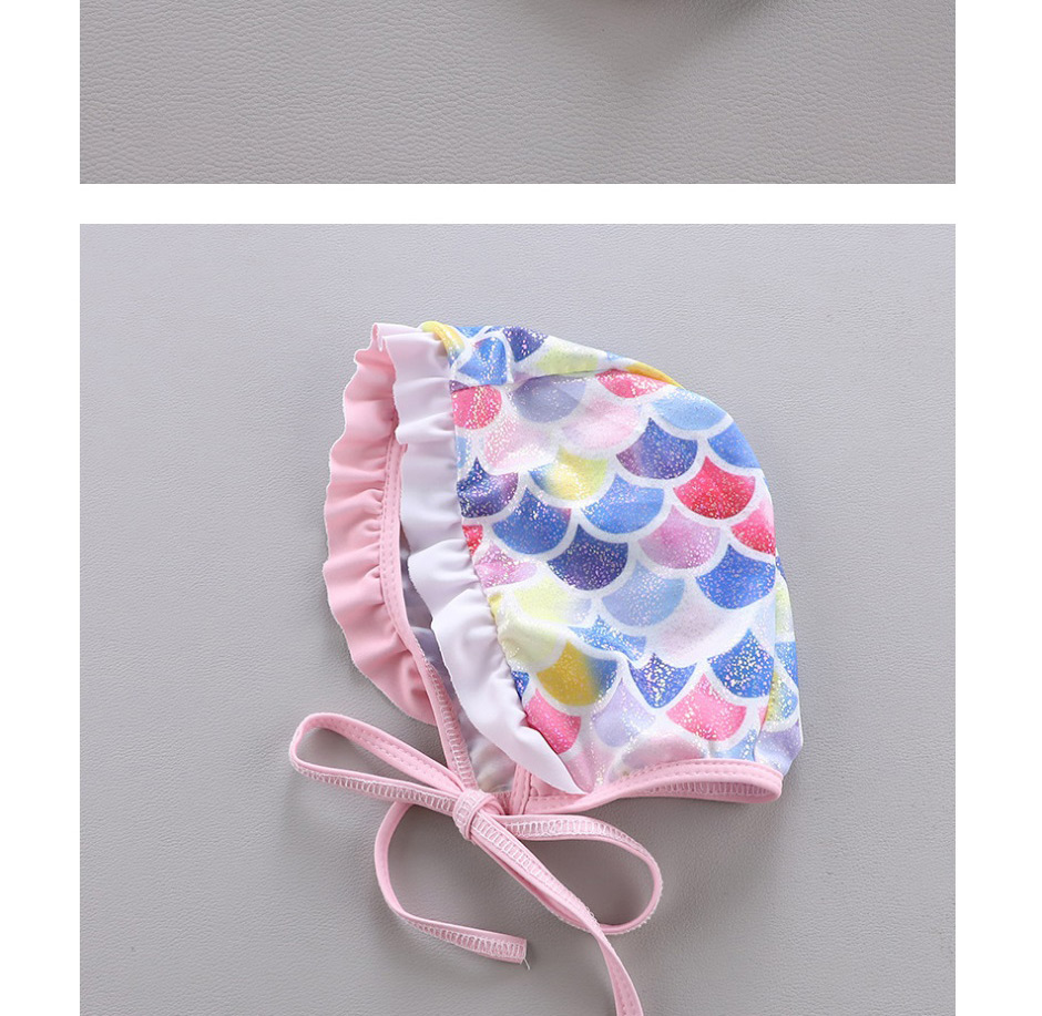 Fashion Fish Scale Rainbow Color Fish Scale Print Bow Ruffled One-piece Swimsuit,Kids Swimwear