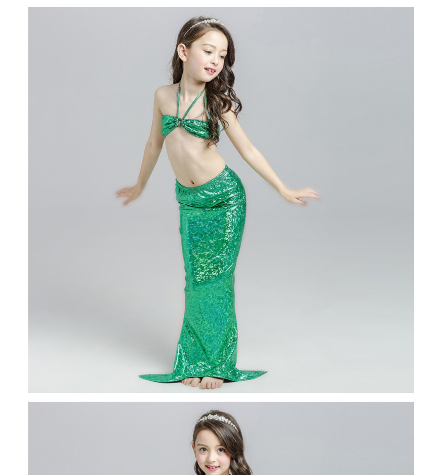 Fashion Green Mermaid Swimming Dress Halter Hollow Childrens Mermaid Split Swimsuit,Kids Swimwear