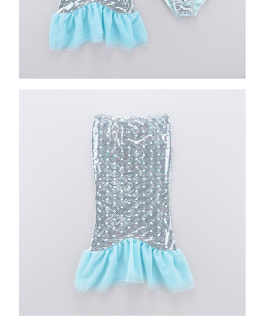 Fashion Navy Ruffle Print Childrens Mermaid Split Swimsuit,Kids Swimwear