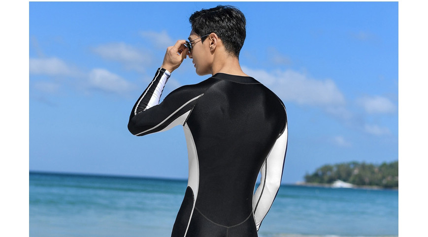 Fashion Navy Blue One-piece Long Sleeve Mens Adult Quick-drying One-piece Swimsuit,Kids Swimwear