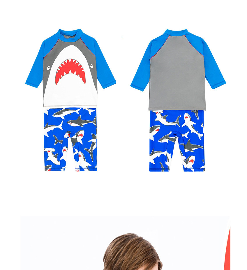 Fashion Great Mouth Shark Split Childrens Long-sleeved Shark Shorts And Hooded Swimsuit,Kids Swimwear