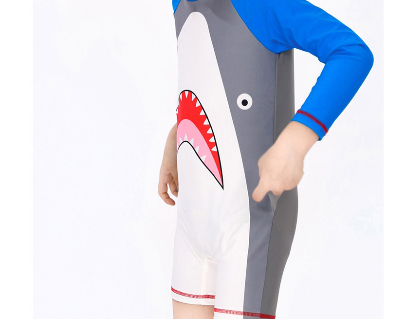Fashion Siamese Greatmouth Shark Childrens Three-dimensional Shark Long-sleeved One-piece Swimsuit,Kids Swimwear