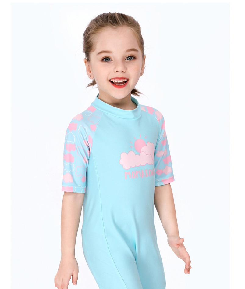 Fashion Blue Cloud One Piece Childrens Swimsuit,Kids Swimwear