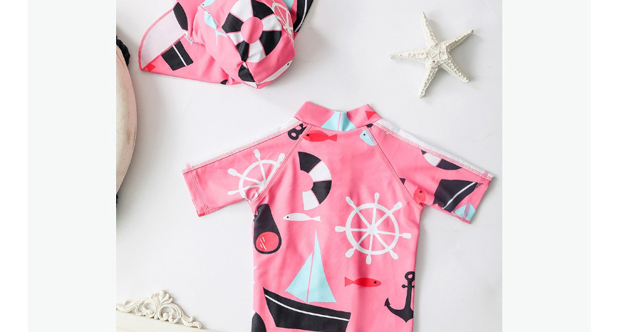 Fashion Pink Navigator Pink Anchor Pattern Childrens One-piece Swimsuit Set,Kids Swimwear