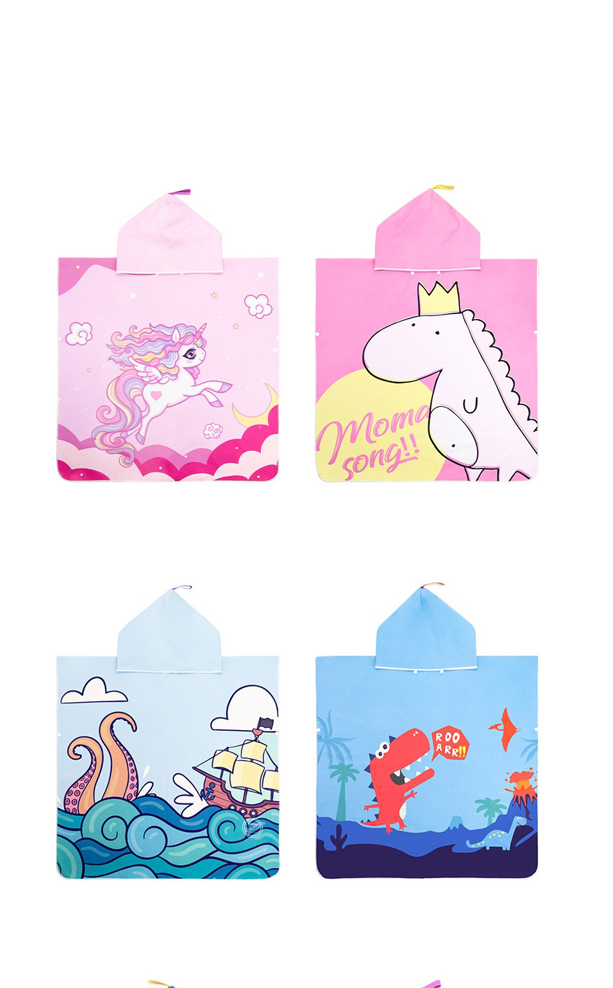 Fashion Pink Dinosaur Microfiber Cartoon Print Childrens Hooded Bath Towel,Kids Swimwear