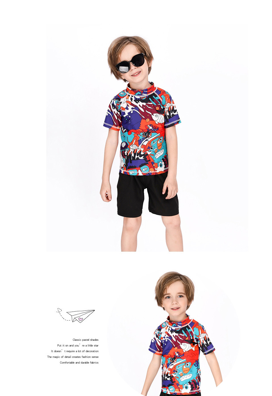 Fashion Pineapple Childrens Short-sleeved Top Swimsuit,Kids Swimwear