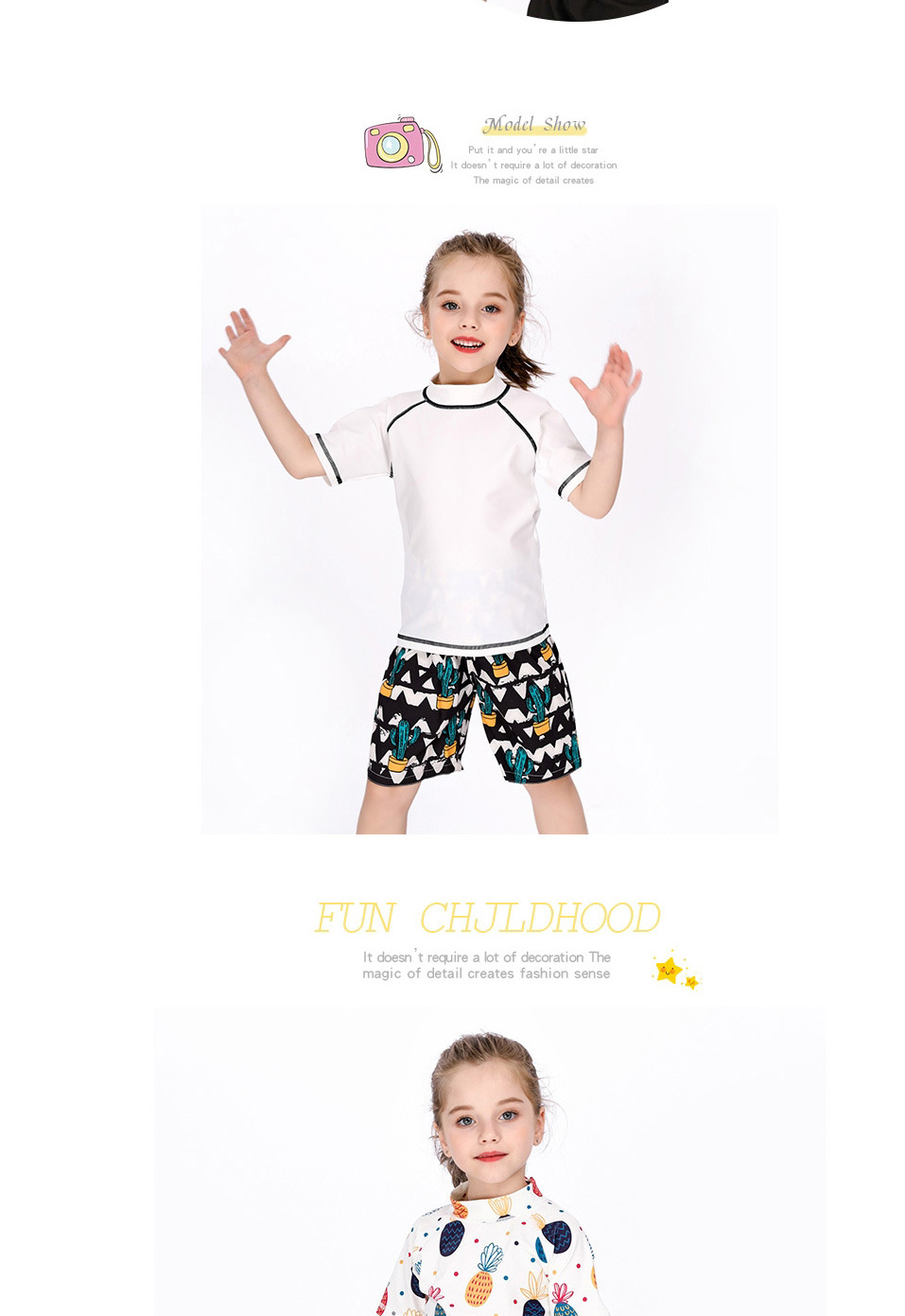 Fashion White Childrens Short-sleeved Top Swimsuit,Kids Swimwear