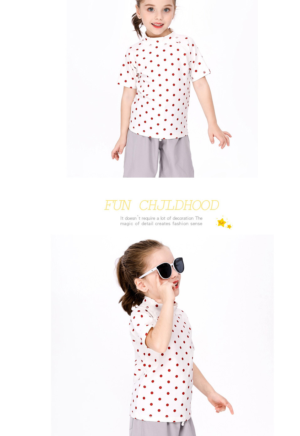 Fashion Dots Childrens Short-sleeved Top Swimsuit,Kids Swimwear