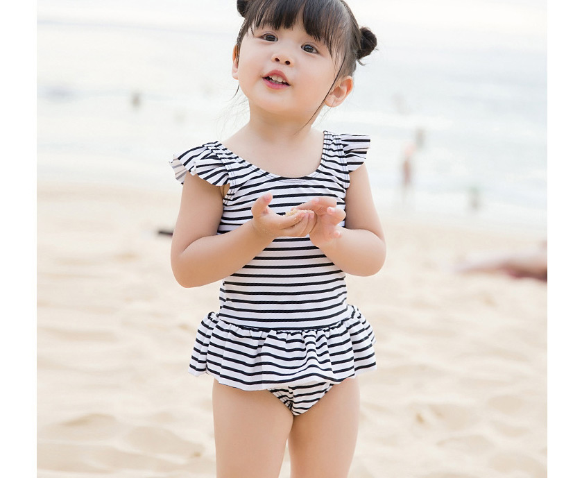 Fashion White Stripes One-piece Dress Striped Swimsuit,Kids Swimwear