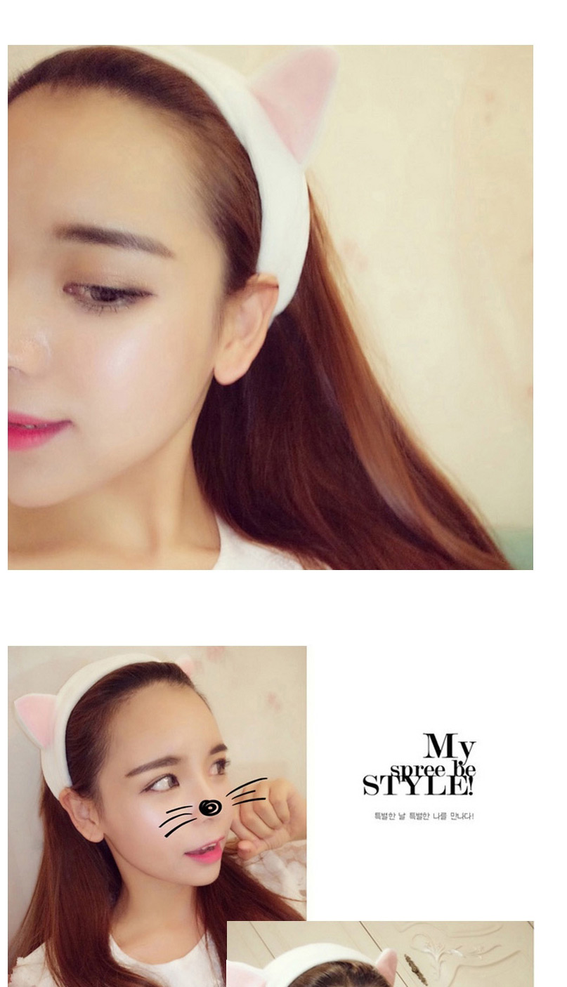 Fashion Navy Cat Ears Plush Contrast Color Wide Brim Headband,Hair Ribbons