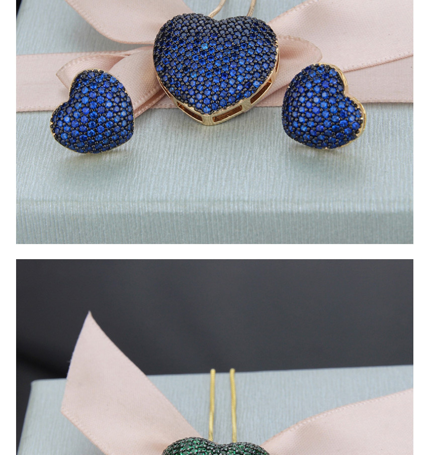 Fashion Gilded Blue Copper Inlaid Zircon Heart Pendant Necklace Earrings,Jewelry Sets