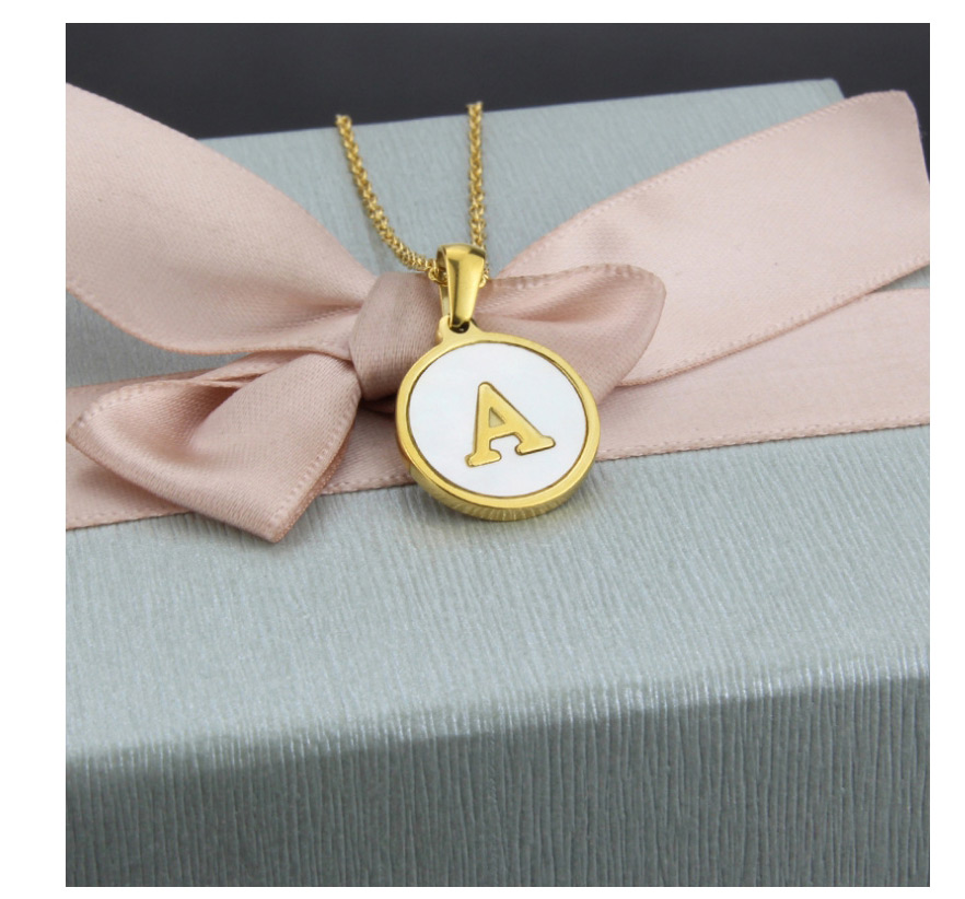 Fashion Q Letter Stainless Steel Round Shell Letter Necklace,Necklaces