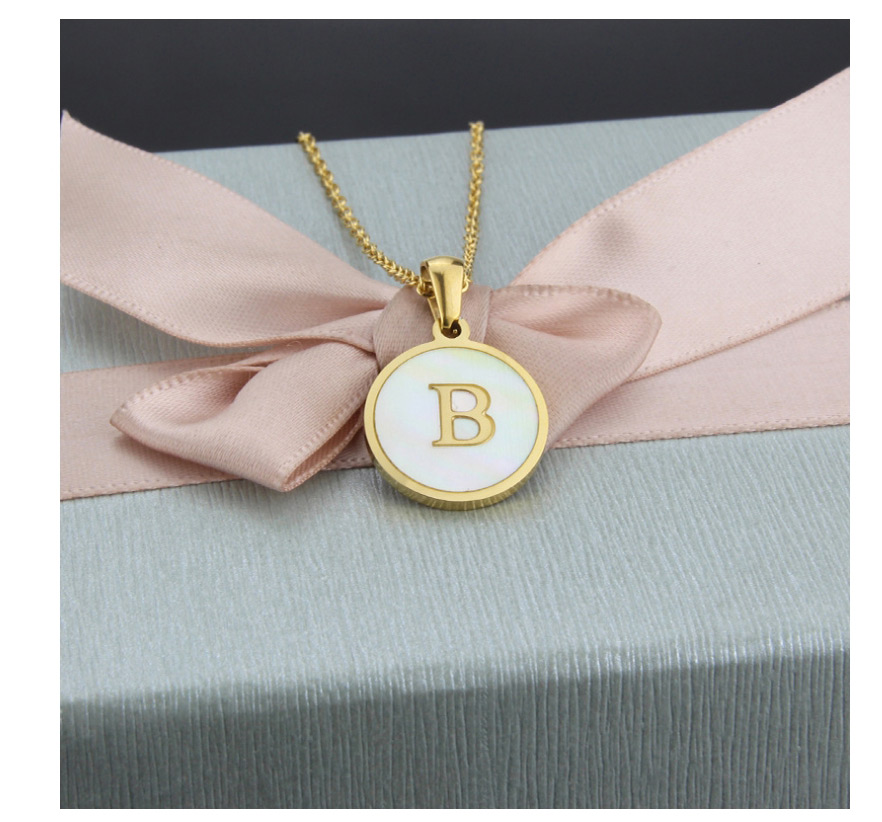Fashion Y Letter Stainless Steel Round Shell Letter Necklace,Necklaces