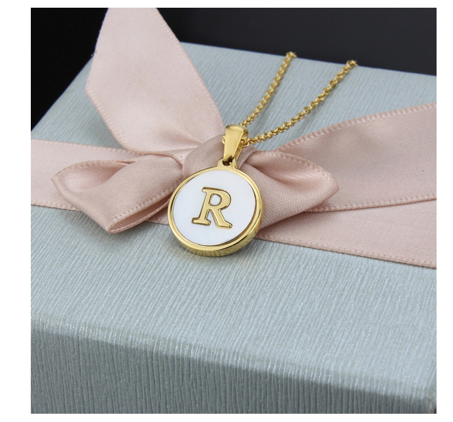 Fashion Z Letter Stainless Steel Round Shell Letter Necklace,Necklaces