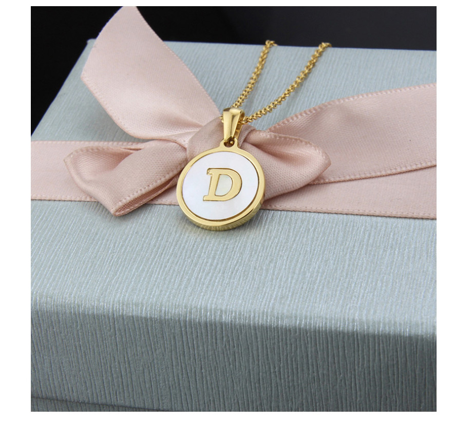 Fashion Z Letter Stainless Steel Round Shell Letter Necklace,Necklaces
