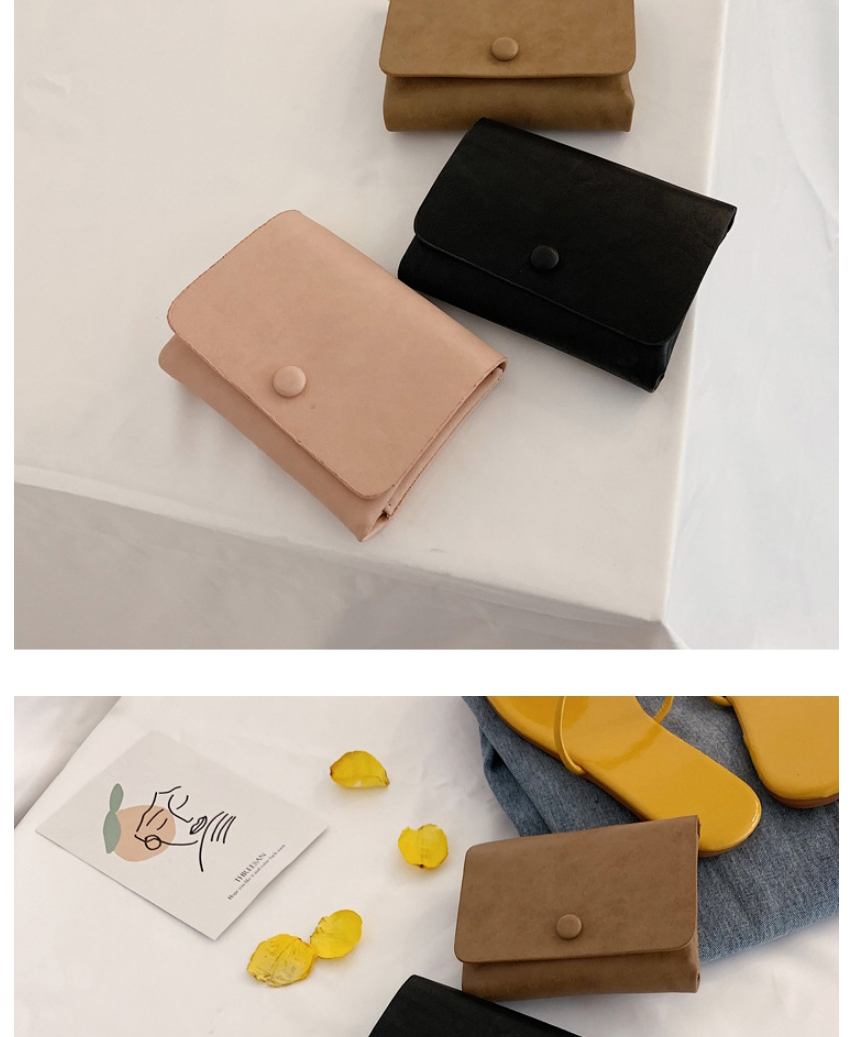 Fashion Khaki Flap Solid Color Short Wallet,Wallet