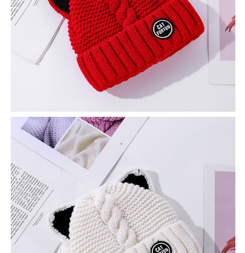 Fashion White Plush Padded Patch Letter Knitted Cat Ear Woolen Hat,Knitting Wool Hats
