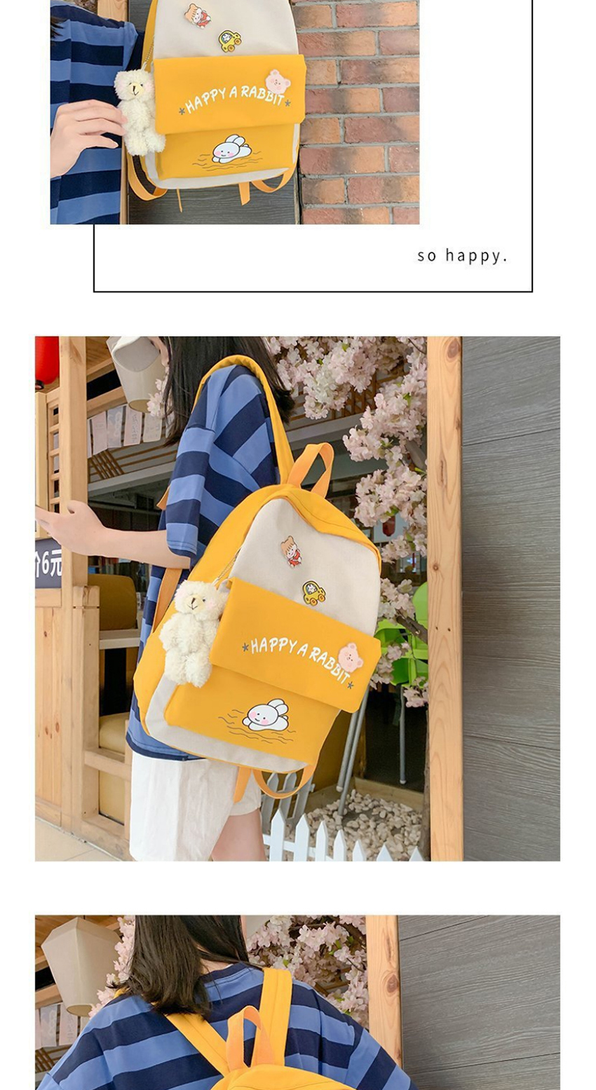 Fashion Yellow Send Bear Pendant Contrasting Letters Rabbit Print Backpack,Backpack