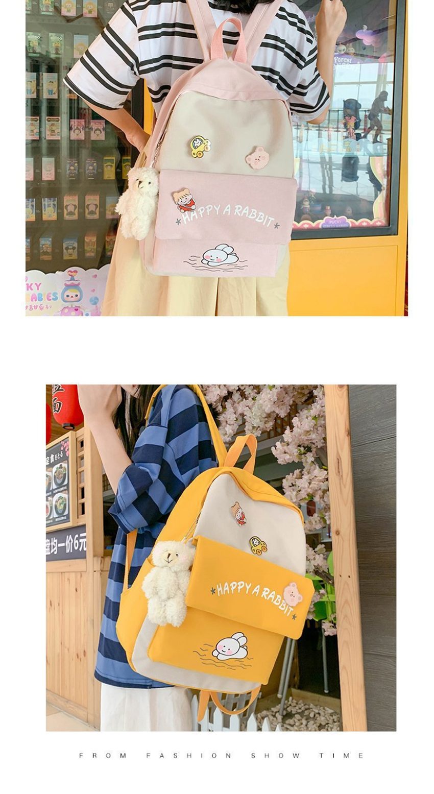 Fashion Pink Bear Pendant Contrast Letters Rabbit Print Backpack,Backpack