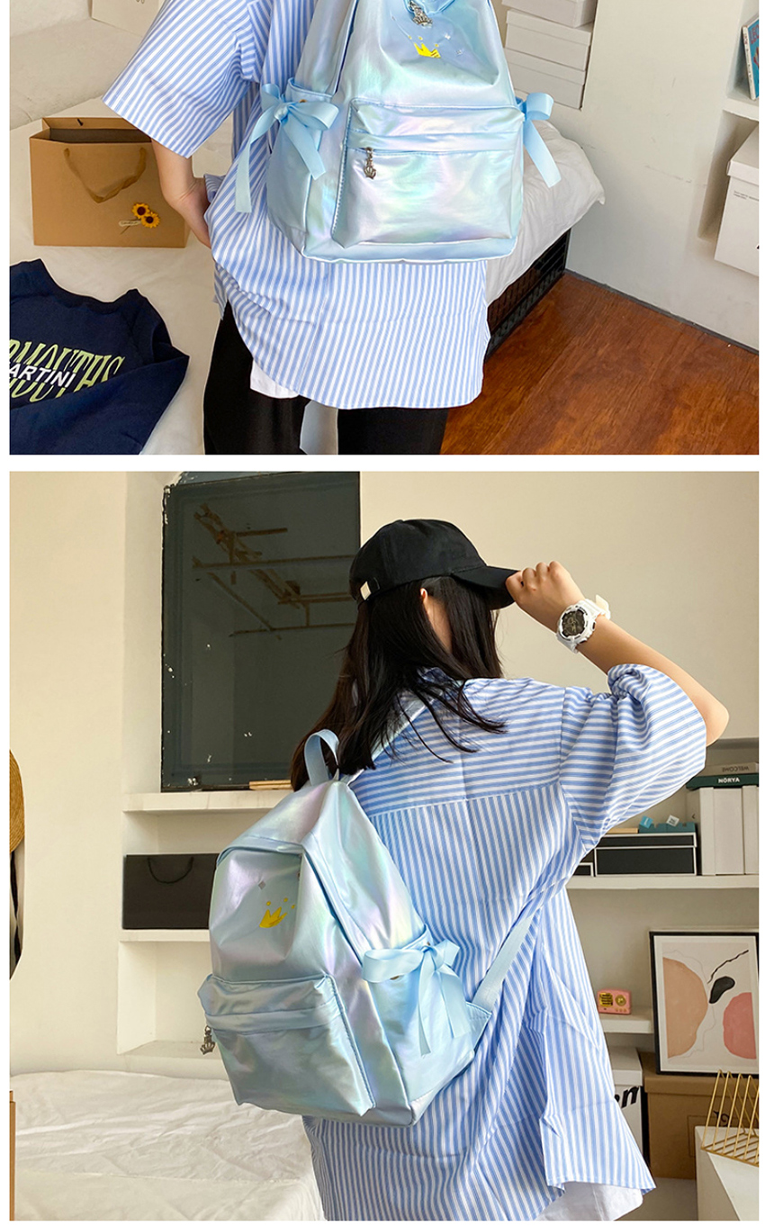 Fashion Blue Embroidered Crown Gradient Laser Bow Backpack,Backpack