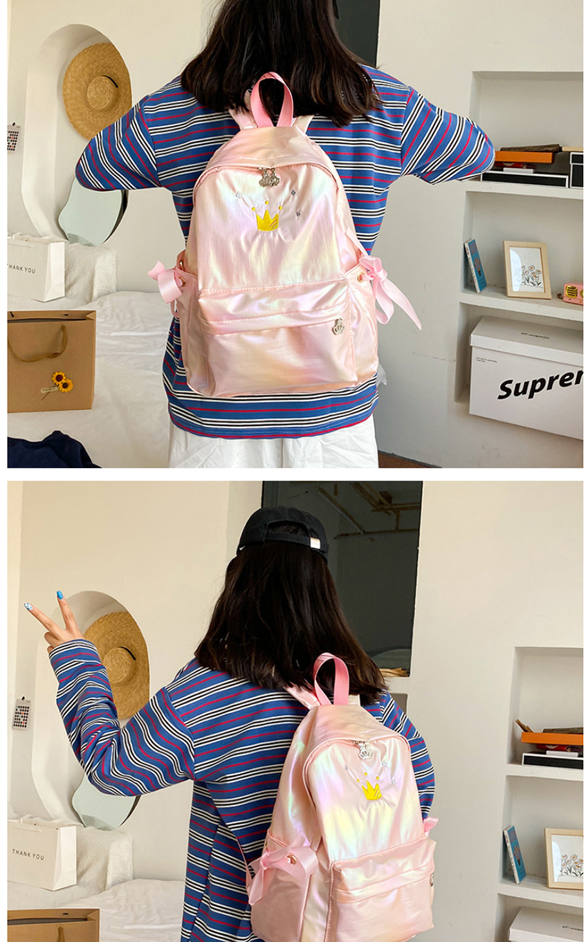 Fashion Pink Embroidered Crown Gradient Laser Bow Backpack,Backpack