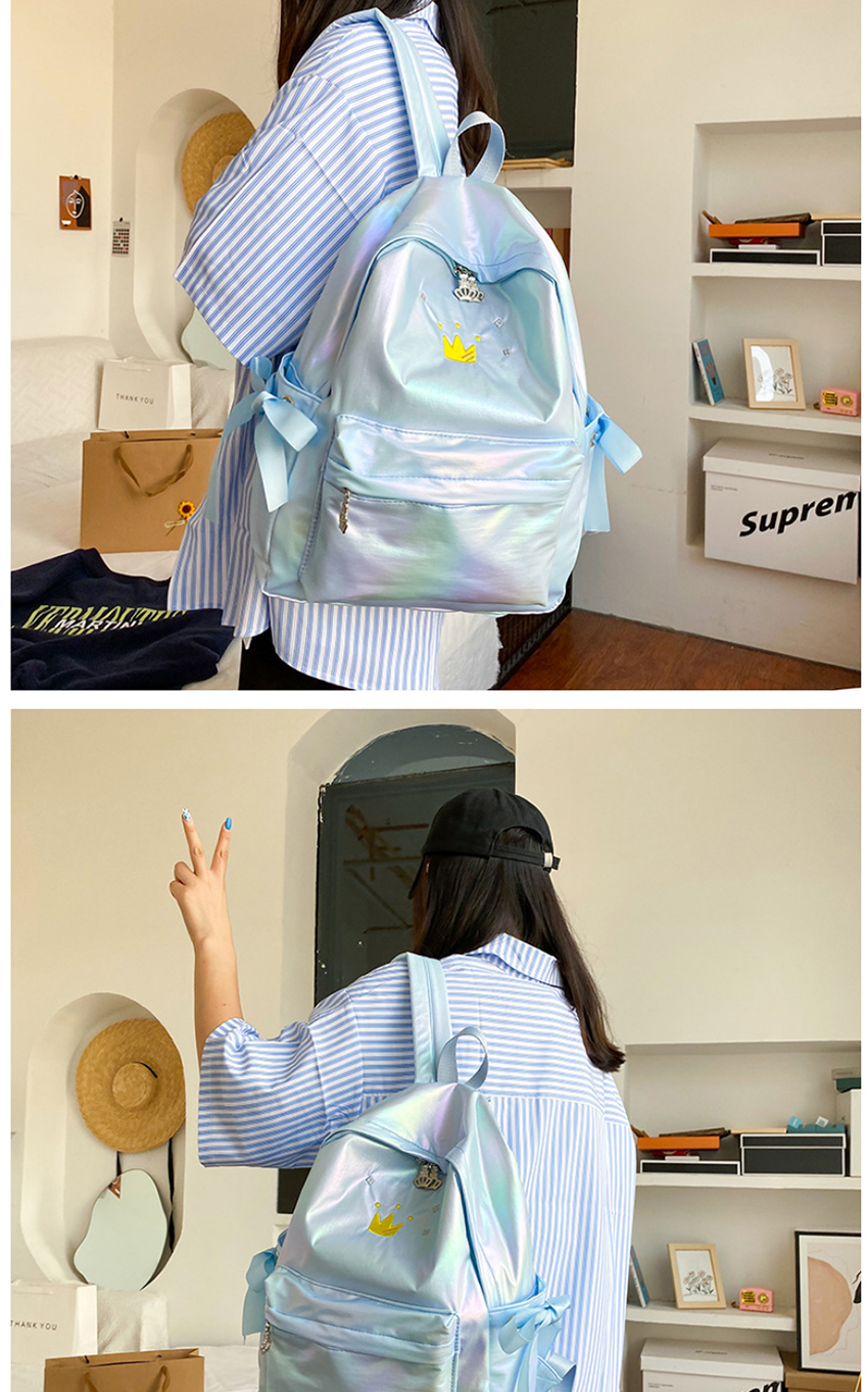 Fashion Blue Embroidered Crown Gradient Laser Bow Backpack,Backpack