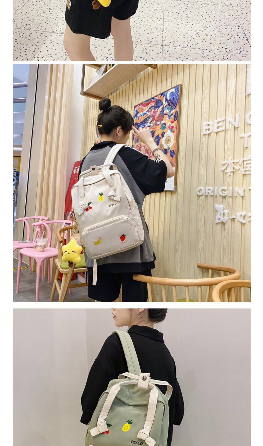 Fashion Beige White Star Pendant Embroidered Fruit Nylon Backpack,Backpack