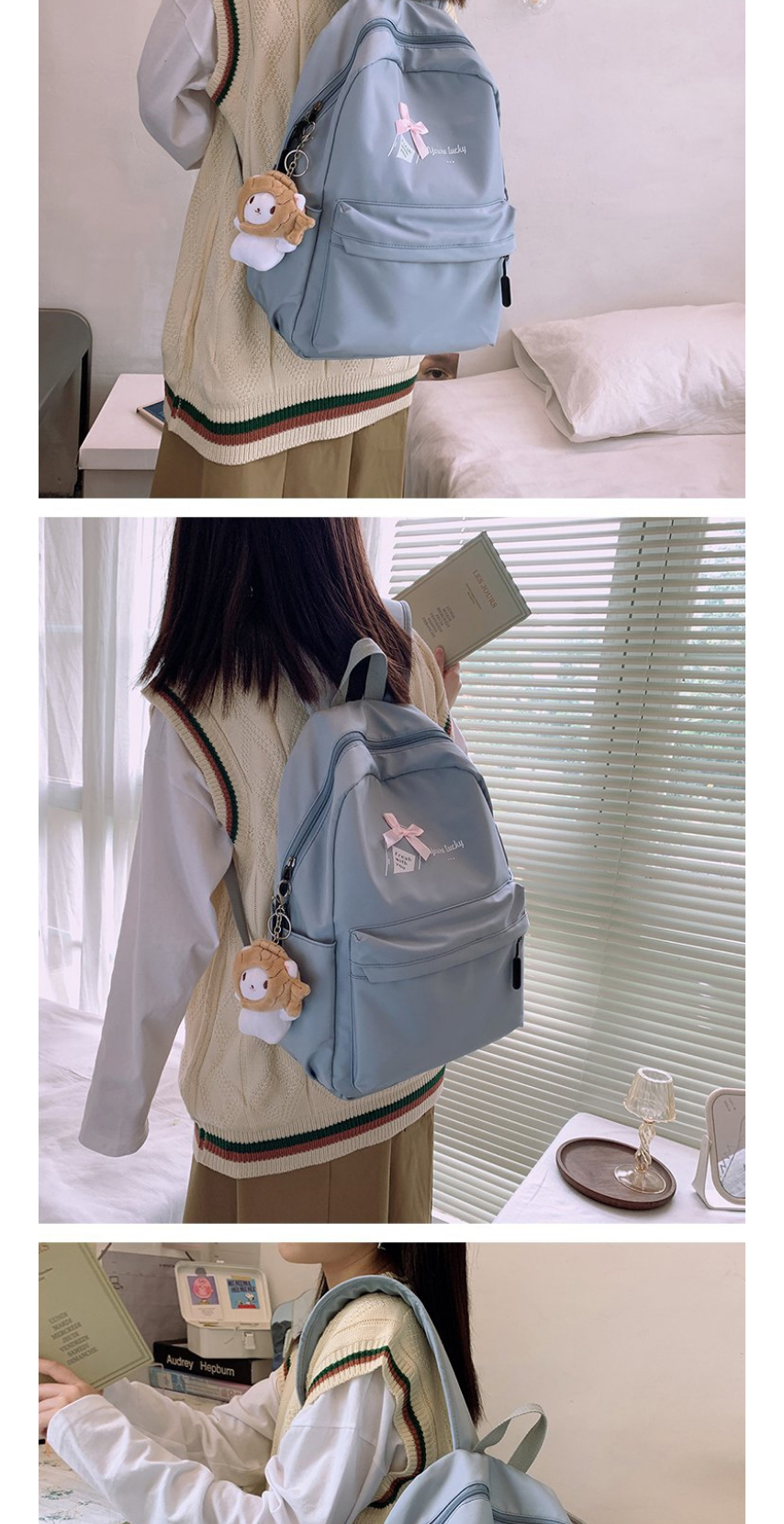 Fashion Pink Plush Pendant Bow Letter Print Backpack,Backpack