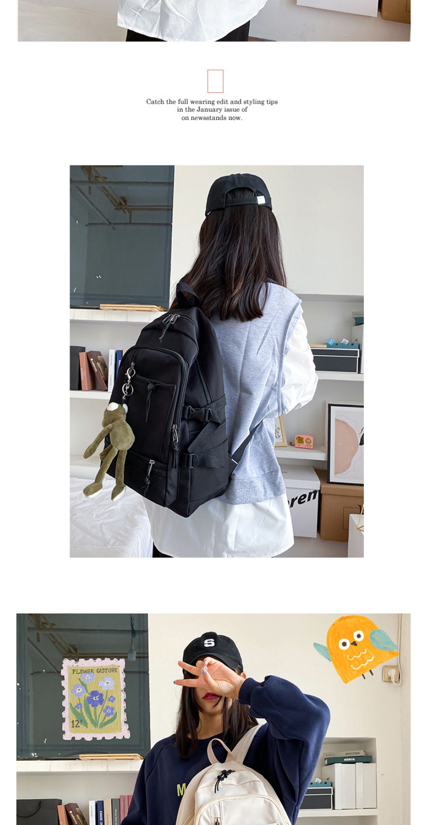 Fashion White Send Frog Pendant Large-capacity Mesh Stitching Drawstring Backpack,Backpack