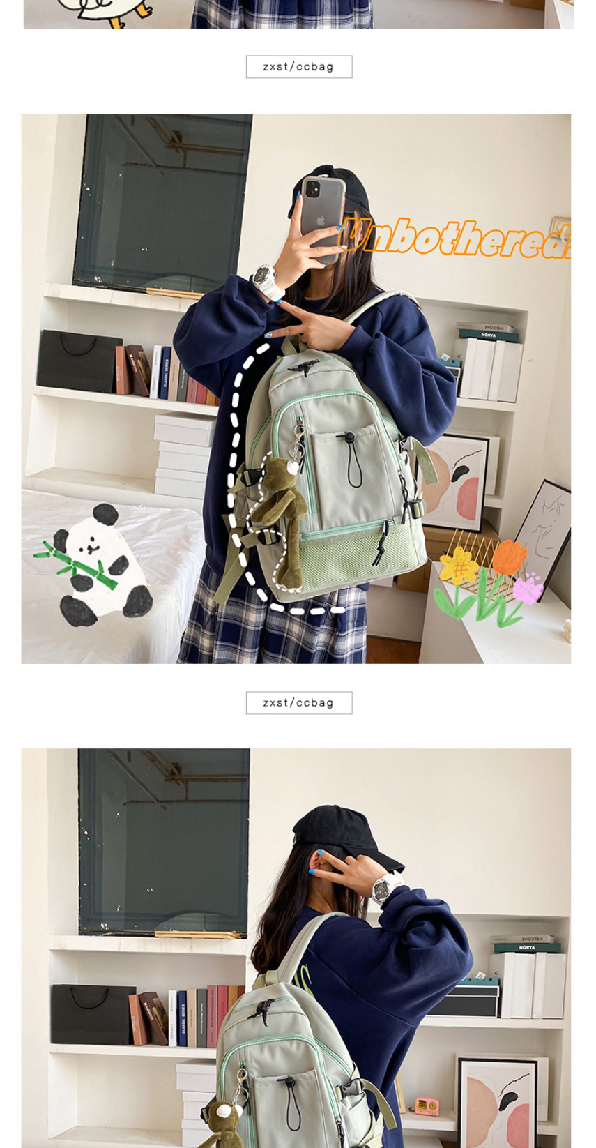 Fashion Green Send Frog Pendant Large-capacity Mesh Stitching Drawstring Backpack,Backpack