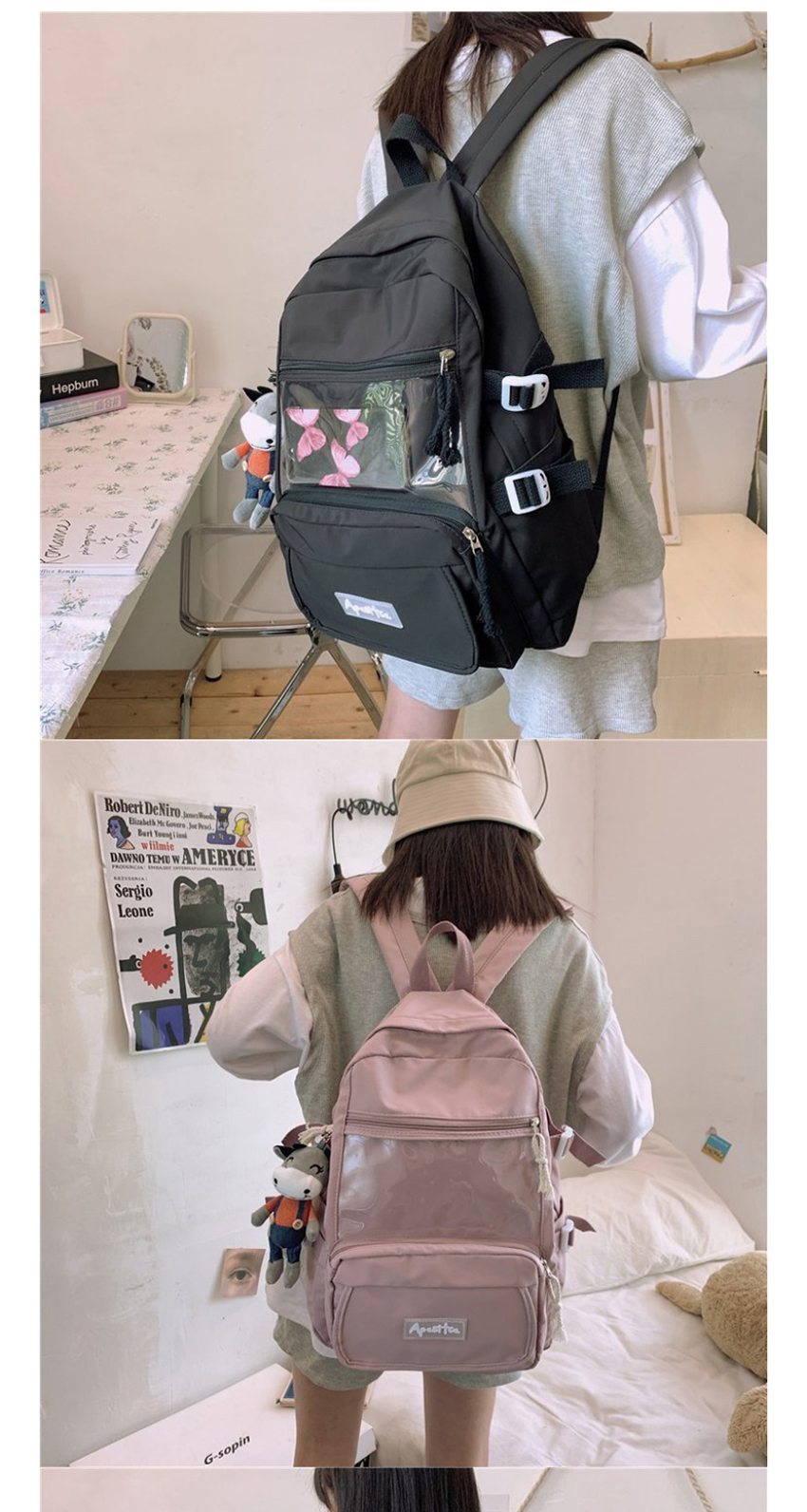 Fashion White Send Pendant Large Capacity Transparent Stitching Solid Color Backpack,Backpack