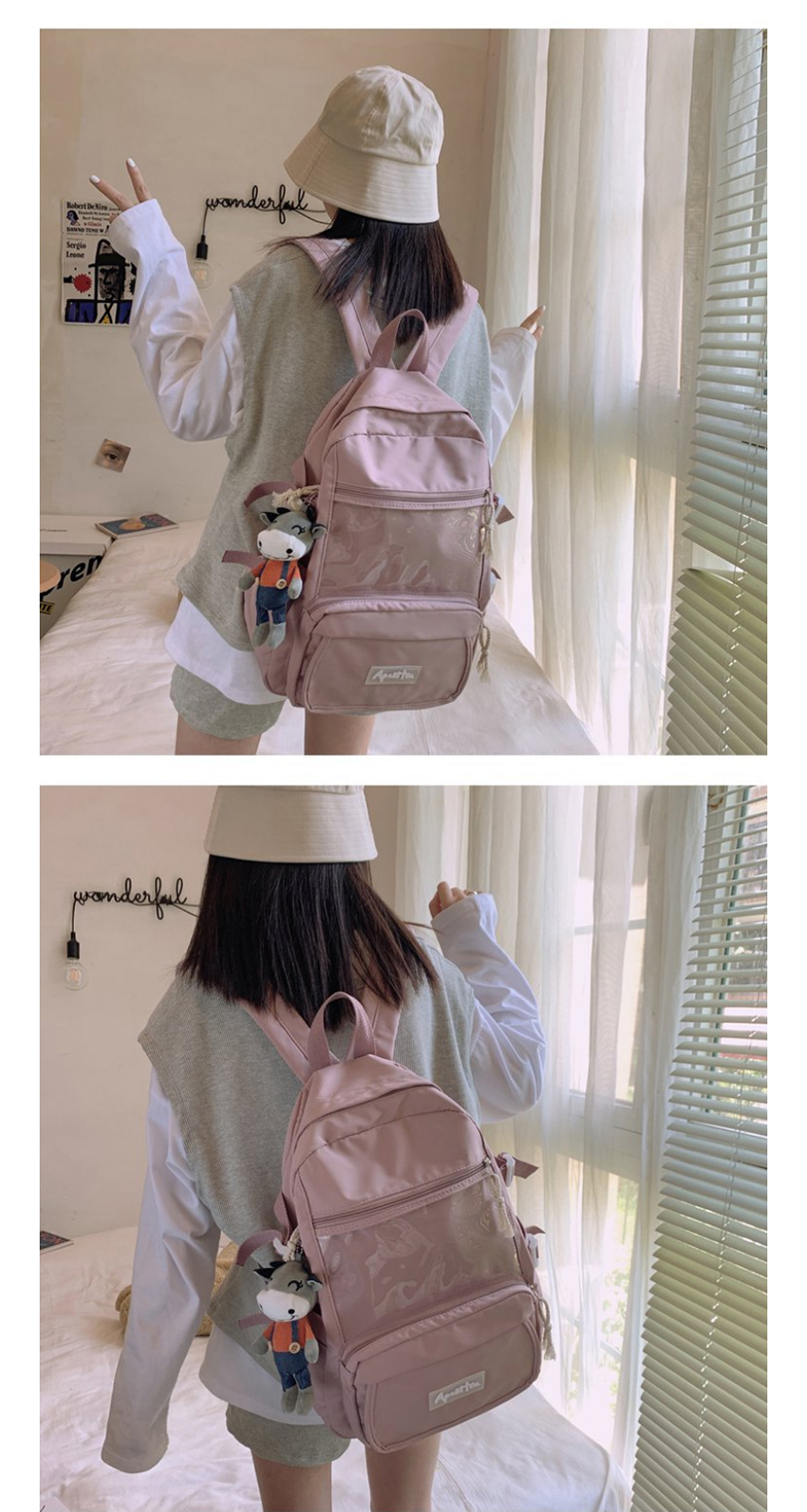 Fashion Blue Send Pendant Large Capacity Transparent Stitching Solid Color Backpack,Backpack