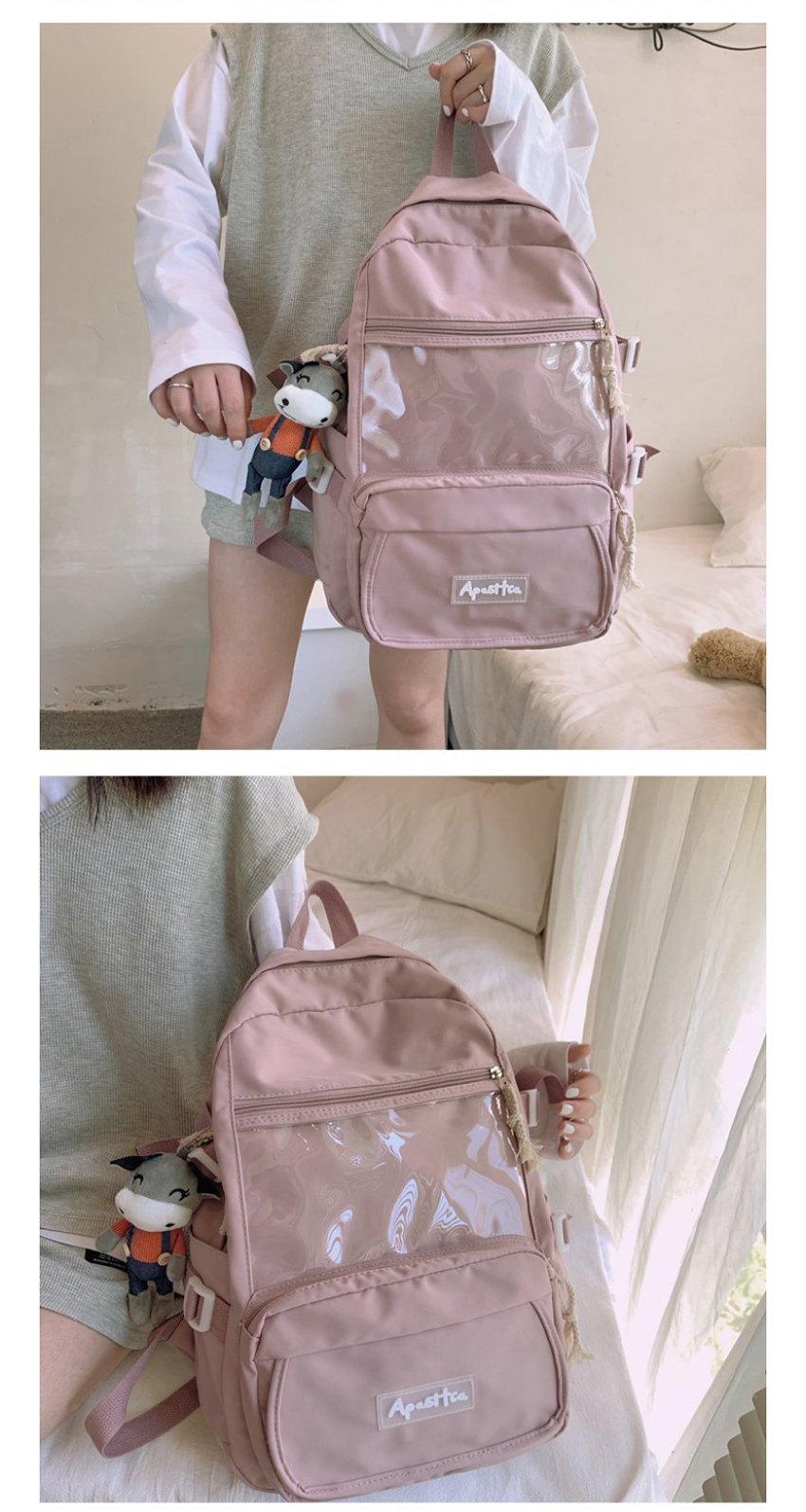 Fashion White Send Pendant Large Capacity Transparent Stitching Solid Color Backpack,Backpack