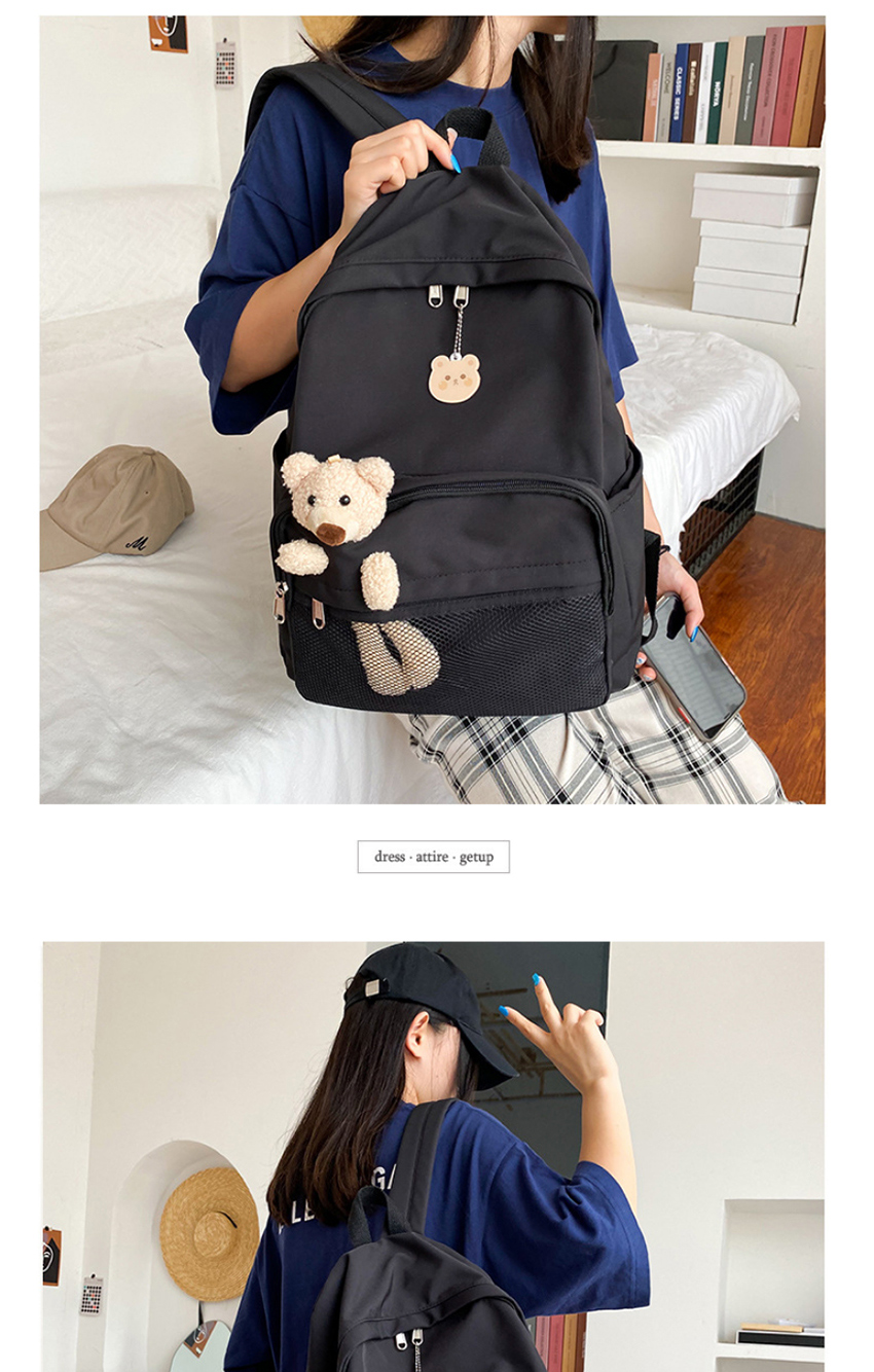 Fashion White Send Bear Pendant Plush Bear Net Yarn Solid Color Backpack,Backpack