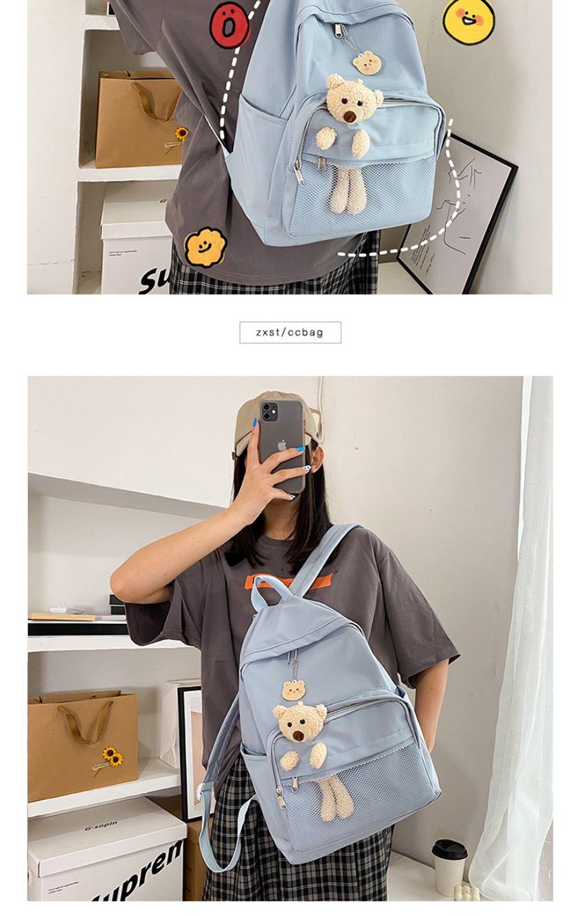 Fashion Blue Send Bear Pendant Plush Bear Net Yarn Solid Color Backpack,Backpack