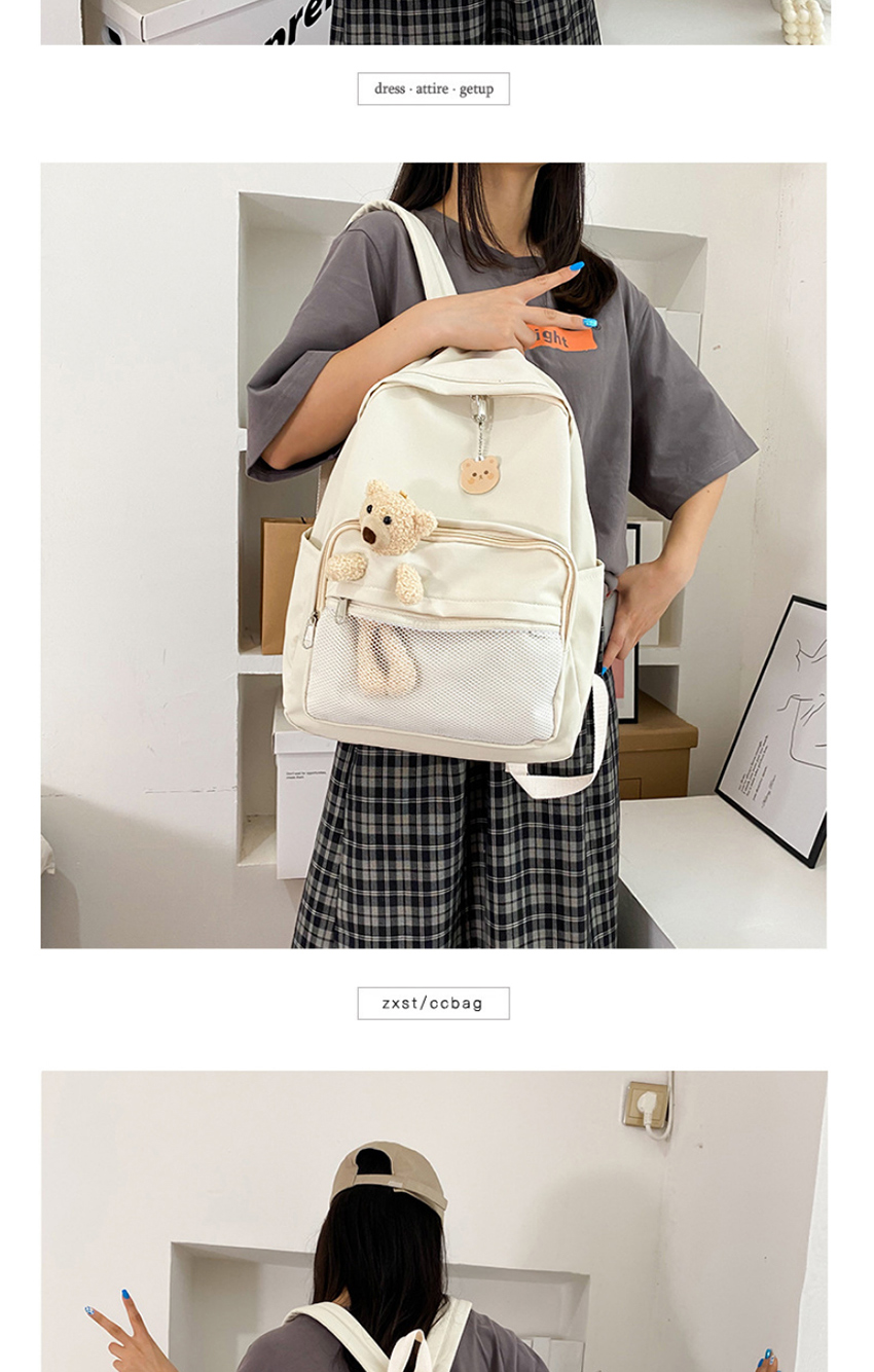 Fashion White Send Bear Pendant Plush Bear Net Yarn Solid Color Backpack,Backpack