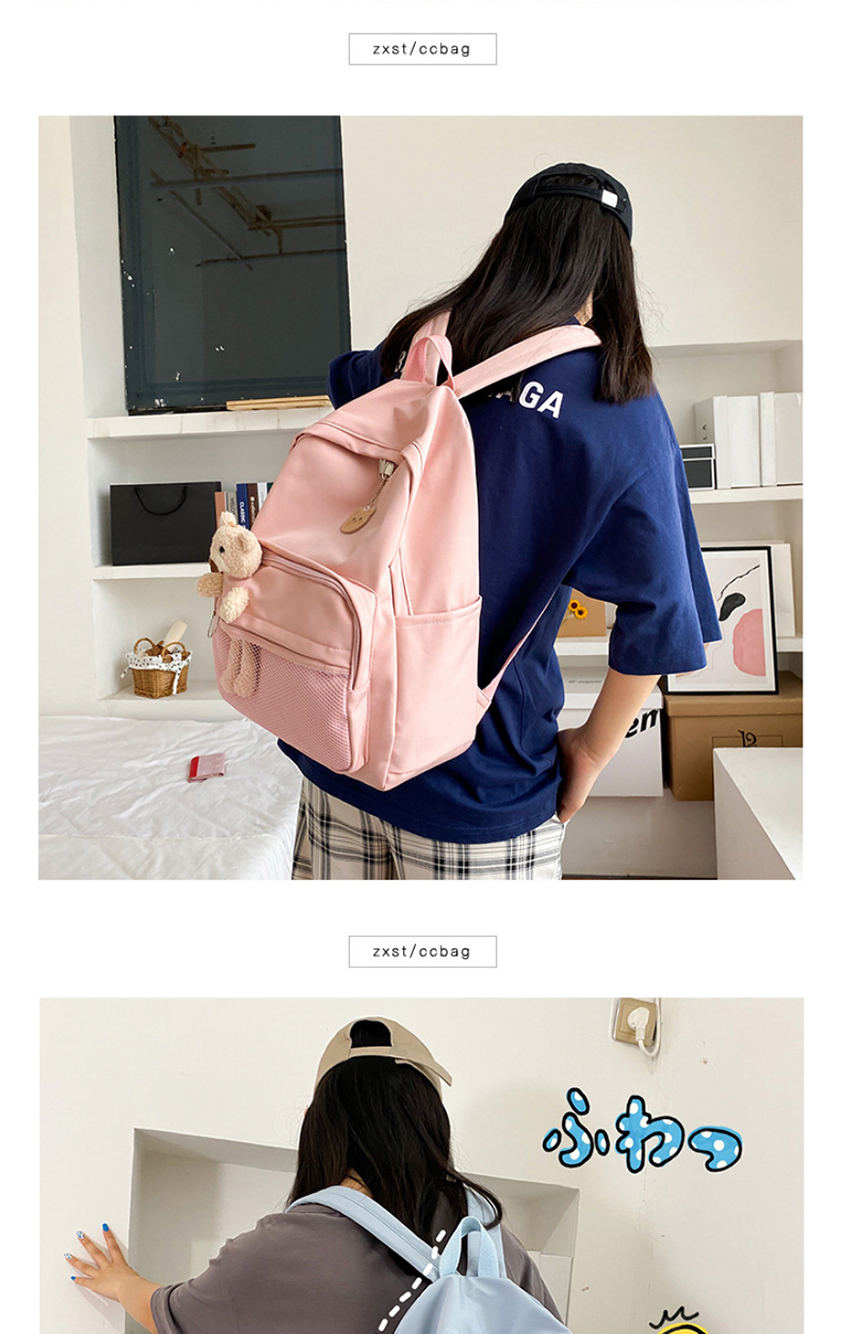 Fashion Green Send Bear Pendant Plush Bear Net Yarn Solid Color Backpack,Backpack