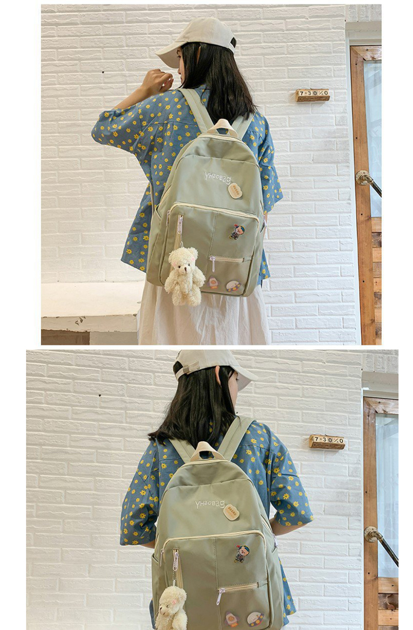 Fashion Green Send Bear Pendant Transparent Stitching Nylon Cloth Letter Embroidery Backpack,Backpack