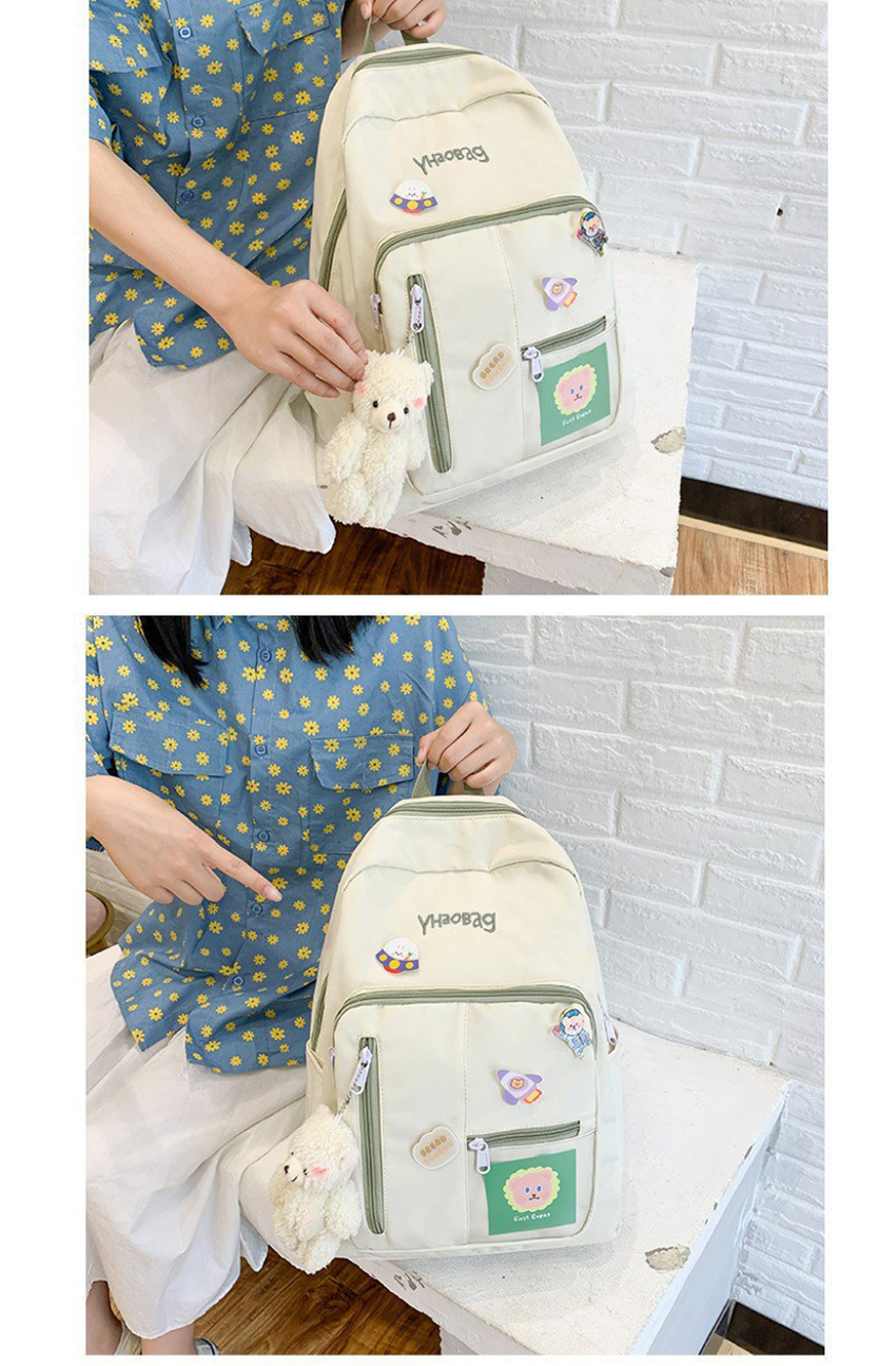 Fashion Green Send Bear Pendant Transparent Stitching Nylon Cloth Letter Embroidery Backpack,Backpack