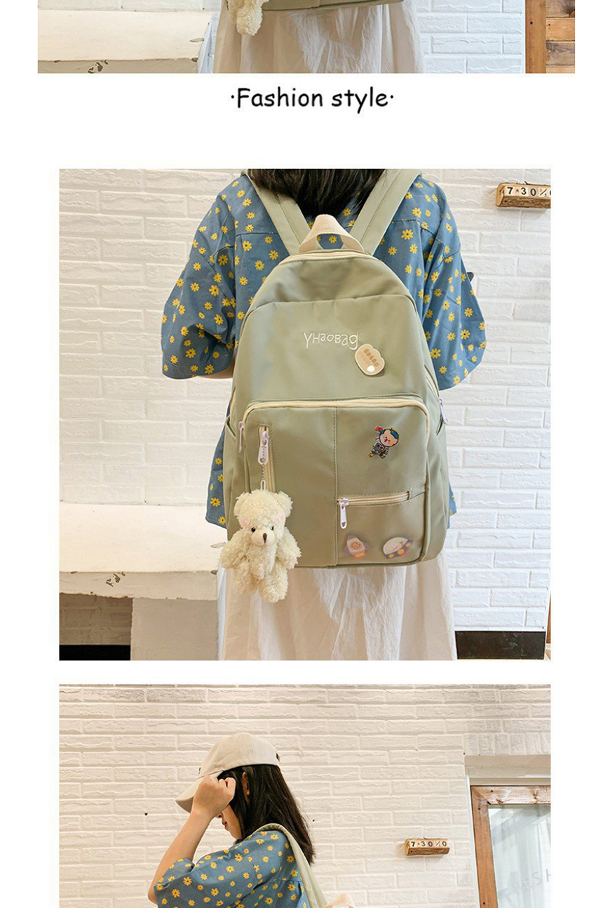 Fashion Pink Bear Pendant Transparent Stitching Nylon Cloth Letter Embroidery Backpack,Backpack