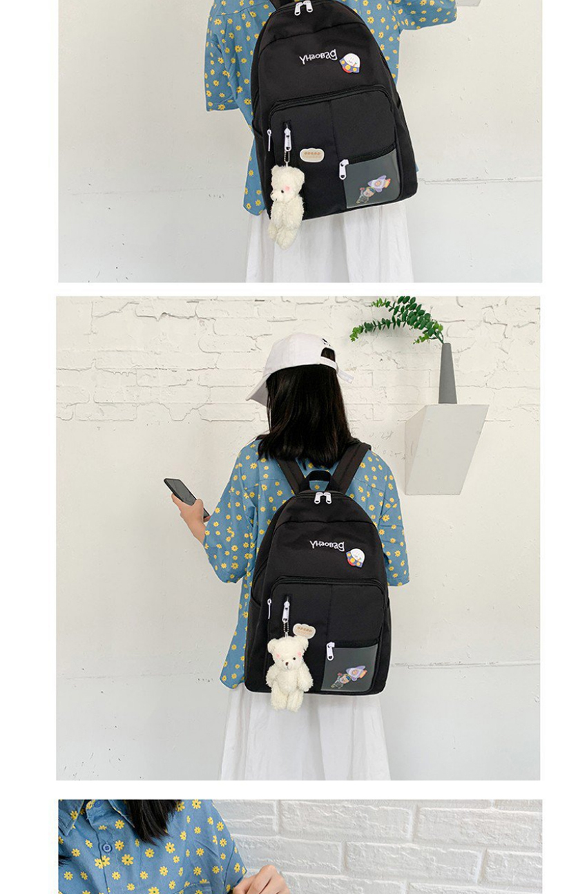 Fashion White And Blue Send Bear Pendant Transparent Stitching Nylon Cloth Letter Embroidery Backpack,Backpack