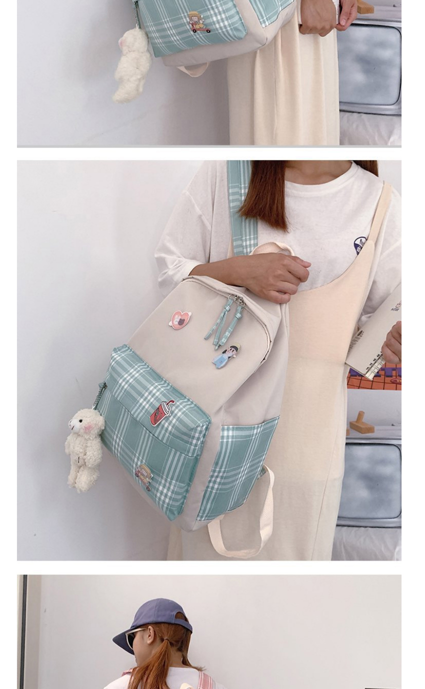 Fashion Gray Send Bear Pendant Contrast Checkered Nylon Fabric Backpack,Backpack