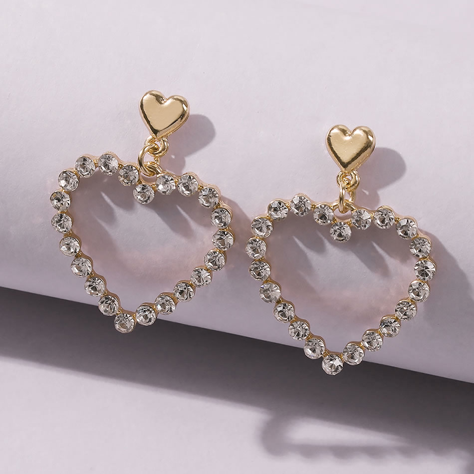 Fashion Gold Color Alloy Diamond Heart Earrings,Drop Earrings