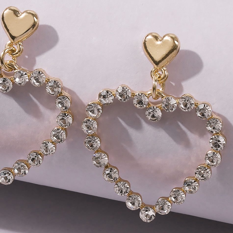 Fashion Gold Color Alloy Diamond Heart Earrings,Drop Earrings