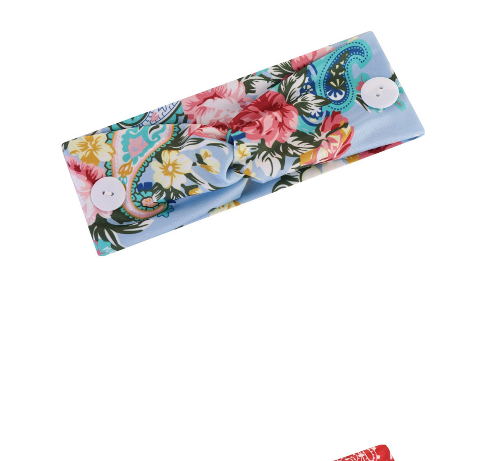 Fashion White Elastic Knotted Printed Wide Side With Button Elastic Headband,Hair Ribbons